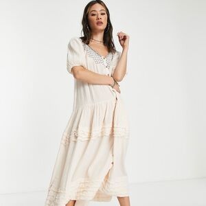 Free People Elegant Cream Sunday Stroll Oversized Embroided Maxi Dress